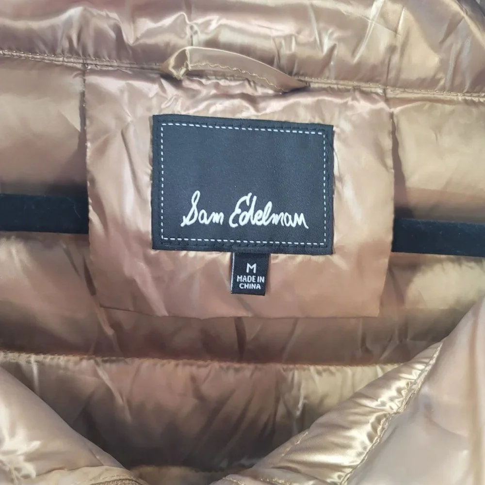 Sam Edelman Womens Gold Puffer Down Jacket Coat Size Large Medium - Picture 10 of 10